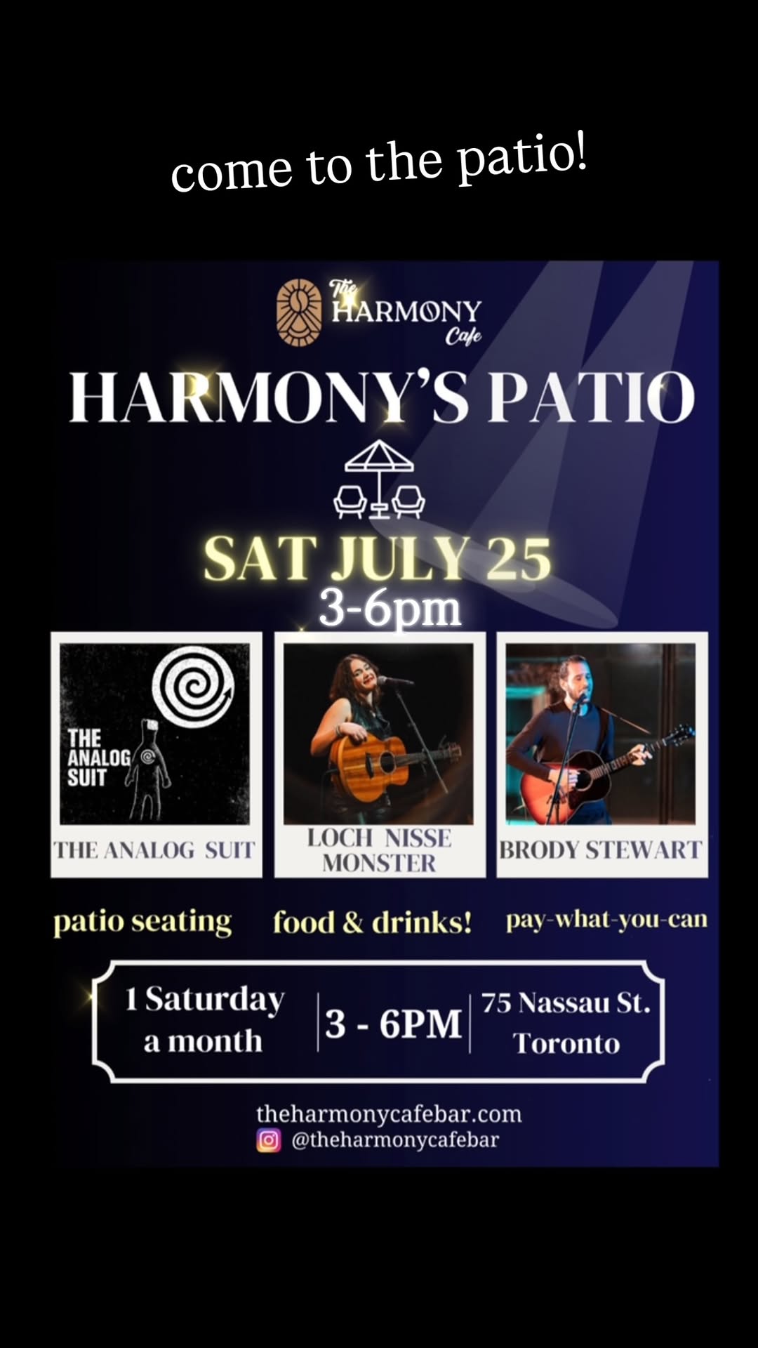 Harmony's Patio: July 25, 3-6pm — The Analog Suit, Loch Nisse Monster, Brody Stewart